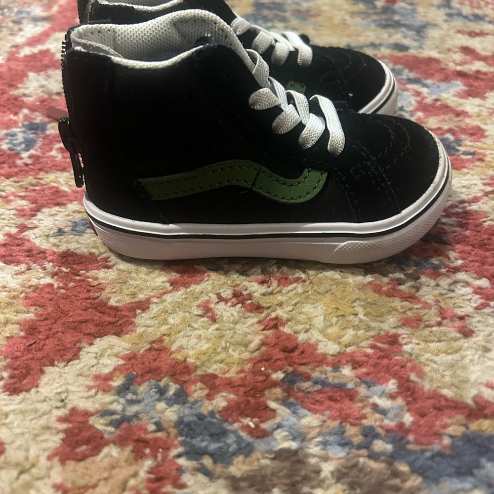 Vans Black and Green High-Top Sneakers with Waffle Sole